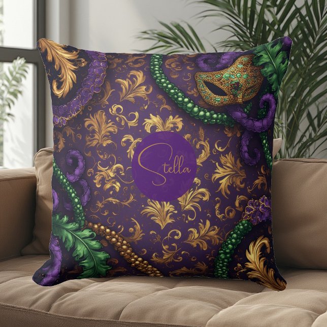 Luxury Mardi Gras Carnival Gold Fleur-de-Lis Bead  Cushion (Luxury Mardi Gras Carnival Gold Fleur-de-Lis Bead Throw Pillow)