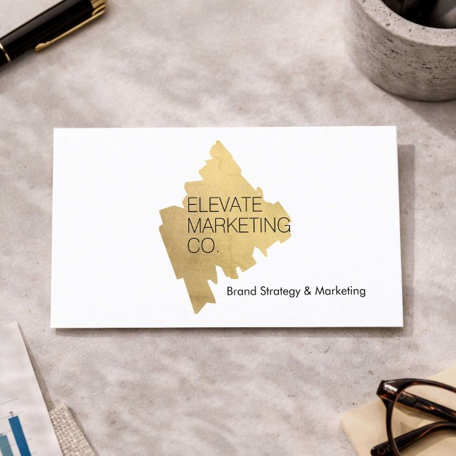 Luxury Marketing Consultant Gold Logo White Business Card (Creator Uploaded)
