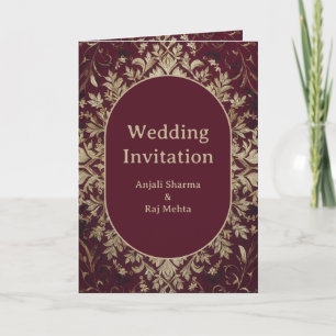 Luxury Maroon and Silver Hindu Indian Wedding Invitation