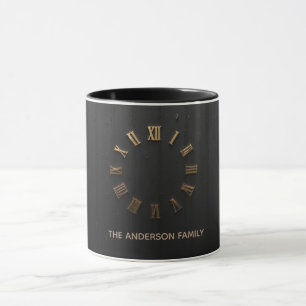 Luxury Matte Black & Gold Roman Numeral Coffee Mug