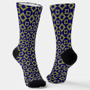 Luxury Mediterranean Tile Pattern Blue Yellow Socks