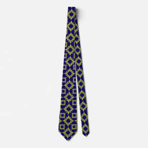 Luxury Mediterranean Tile Pattern Blue Yellow Tie