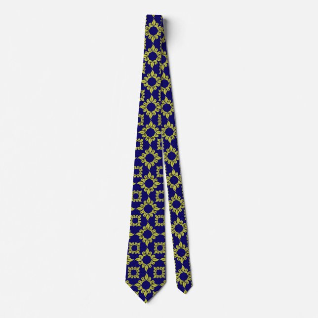 Luxury Mediterranean Tile Pattern Blue Yellow Tie (Front)