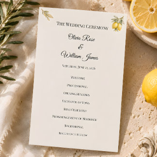 Luxury Mediterranean Wedding Ceremony Program Card