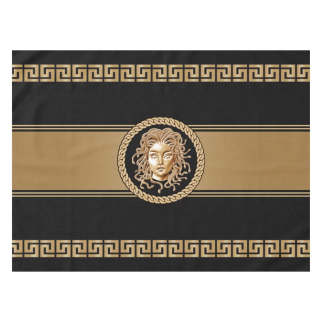 Luxury Medusa Black & Gold Tablecloth (Front (Horizontal))
