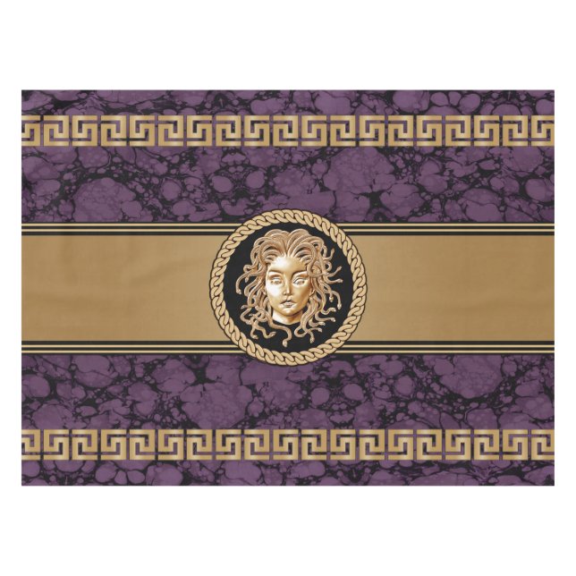 Luxury Medusa Marble & Gold Tablecloth (Front (Horizontal))
