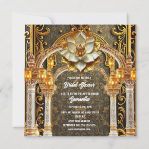 Luxury Mehndi Indian Temple Lotus Bridal Shower Holiday Card