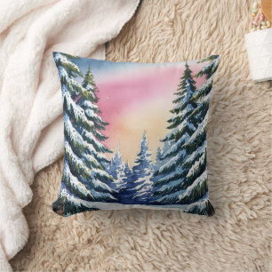 Luxury Merry Christmas pine trees Rainbow Holiday Cushion