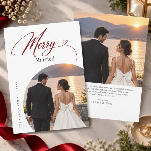 Luxury Merry & Married Newlywed 2 Photo Christmas Holiday Card
