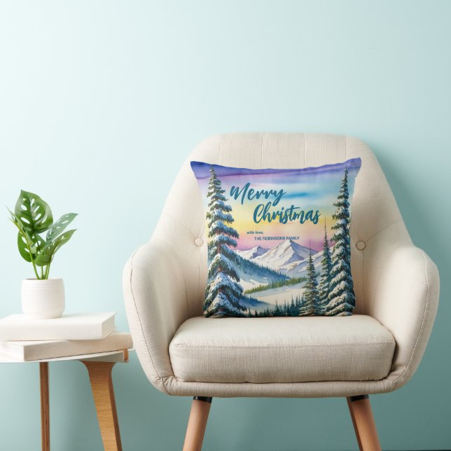 Luxury Merry Xmas pine trees gold script Holiday Cushion (Chair)