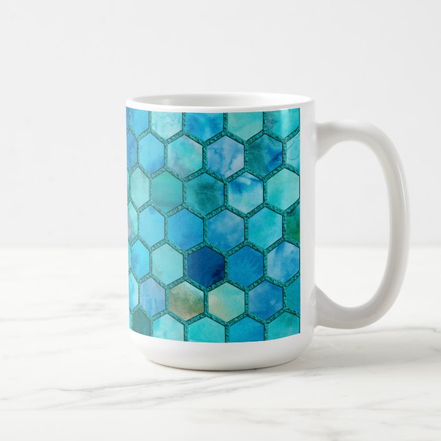 Luxury Metal Foil Glitter Aqua blue honeycomb Coffee Mug (Right)