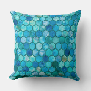 Luxury Metal Foil Glitter Aqua blue honeycomb Cushion