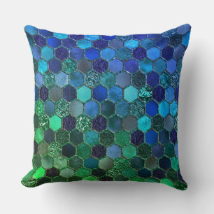 Luxury Metal Foil Glitter Blue Green honeycomb Cushion