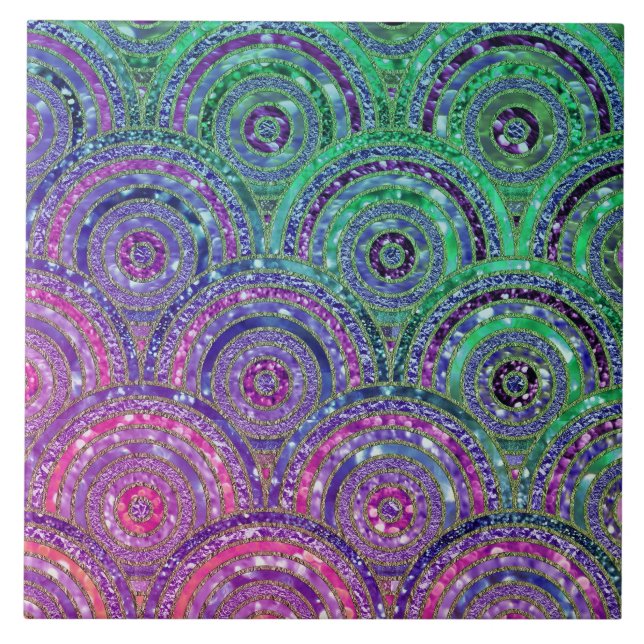 Luxury Metal Foil Glitter Pink Green Dots Circles Tile (Front)