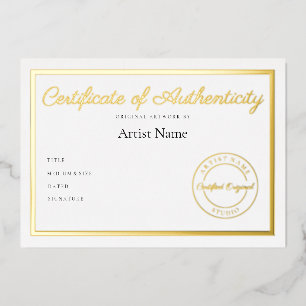 Luxury Metallic Certificate of Authenticity Art
