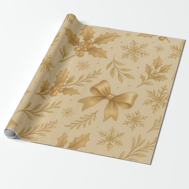 Luxury Metallic Gold Champagne Christmas Wrapping Paper (Unrolled)