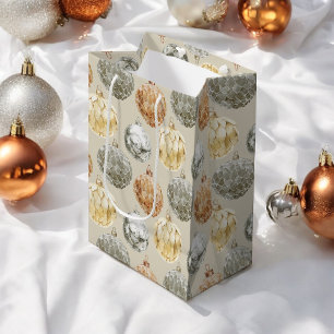 Luxury Metallic Ornaments on Neutral Beige Medium Gift Bag