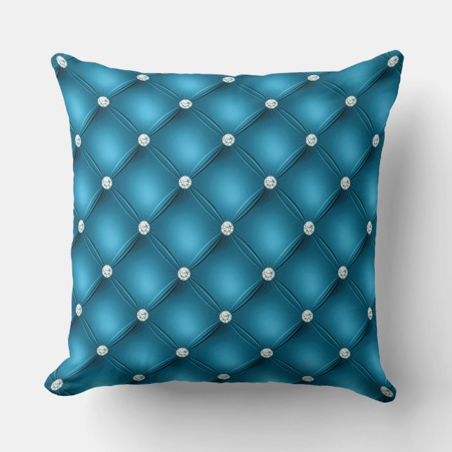 Luxury Mid Blue Diamond Tufted Pattern Cushion (Front)