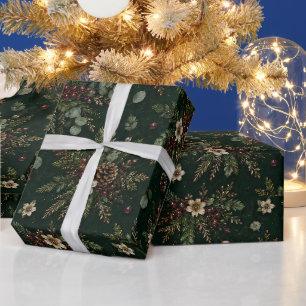 Luxury Midnight Evergreen Winter Botanical Gift Wrapping Paper