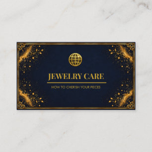Luxury Midnight Navy Gold Jewellery Care Card