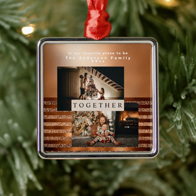 Luxury Minimal Copper Gold Foil  Photo  Metal Orna Ornament (Tree)