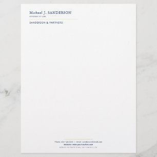 Luxury minimal elegant navy gold attorney custom letterhead