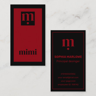 Luxury minimal initial black and red business card