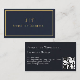 Luxury Minimal Monogram Natural Linen Blue Business Card