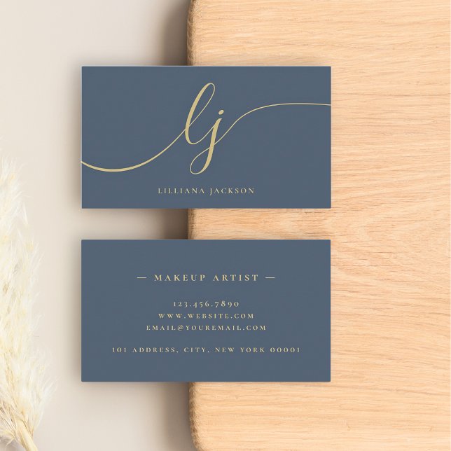 Luxury Minimal Monogram Navy Blue & Gold Elegant Business Card (Creator Uploaded)