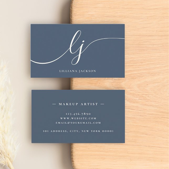 Luxury Minimal Monogram Navy Blue & Ivory Elegant Business Card (Creator Uploaded)