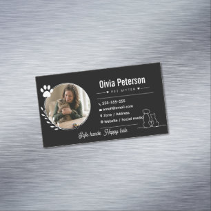 Luxury Minimalist Black Pet Sitter Customisable Magnetic Business Card