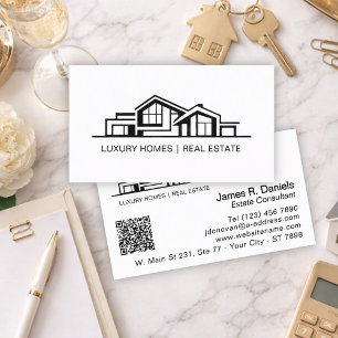 Luxury Minimalist Black & White Real Estate Business Card
