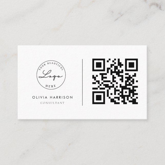 Luxury Minimalist QR Code Professional   Business Card (Front)