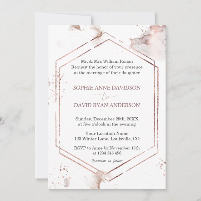 Luxury Minimalist Rose Gold Frame Wedding Formal Invitation (Front)