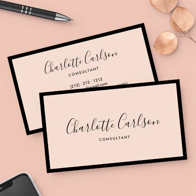 Luxury Minimalist Script Blush Pink Black Frame Business Card (Creator Uploaded)