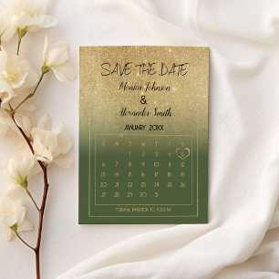 Luxury Mint Gold Glitter Calendar Save the Date Announcement Postcard