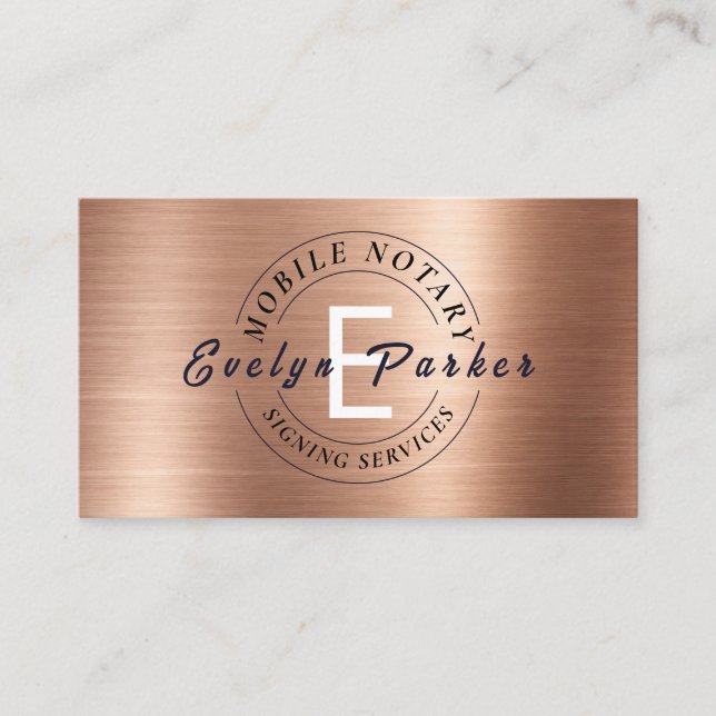 Luxury Mobile Notary Monogram Copper Business Card (Front)