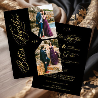 Luxury Modern 2 Photos Collage Golden Whimsical Invitation