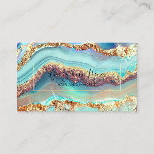 Luxury Modern Abstract Faux Agate Marble Teal Gold Business Card