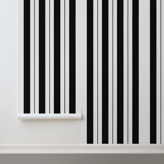 Luxury Modern Black White Stripes Pattern Wallpaper (Stylish Modern Black and White Stripes Peel and Stick Wallpaper.)