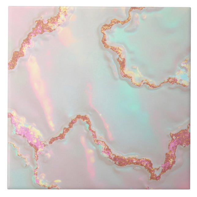 Luxury Modern Blush Pink Soft Mint Gold Collection Ceramic Tile (Front)