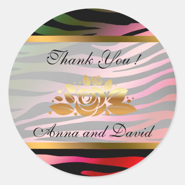 Luxury Modern Colourful Tiger Add Your Text Classic Round Sticker (Front)