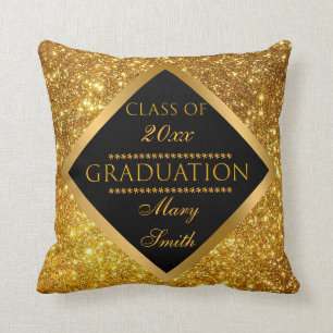 Luxury Modern Customise Gold Glitter Graduation Cushion