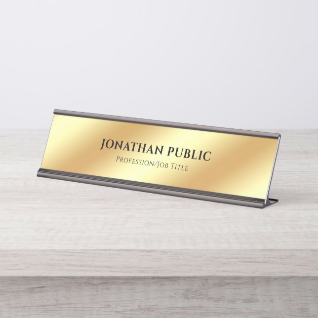 Luxury Modern Elegant Glamourous Black And Gold Desk Name Plate (Front)