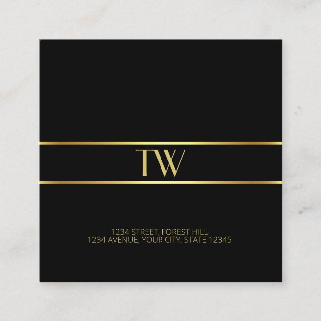 Luxury Modern Elegant Gold Monogrammed Square Business Card (Front)
