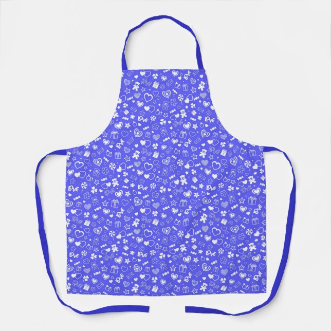Luxury Modern Elegant Love Blue Heart Apron (Front)