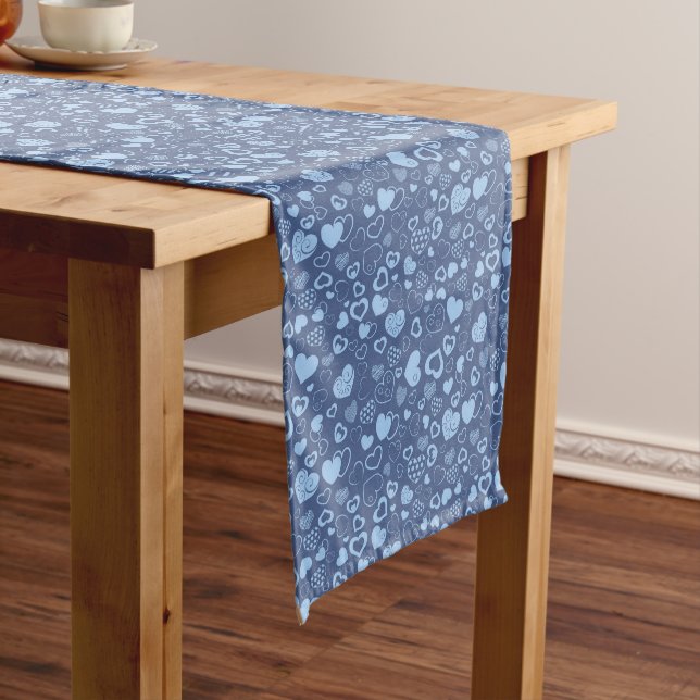 Luxury Modern Elegant Love Blue Heart Long Table Runner (In Situ)