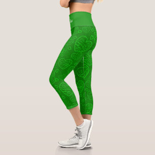 Luxury Modern Elegant Love Green Heart Capri Leggings