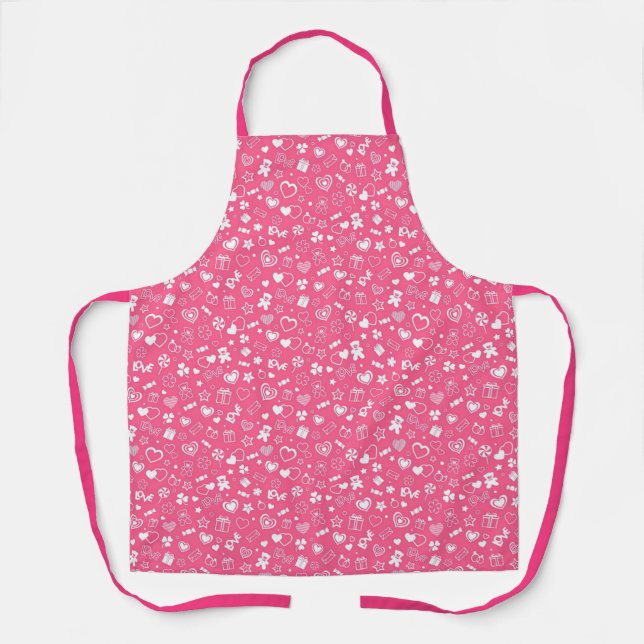Luxury Modern Elegant Love Pink Heart Apron (Front)