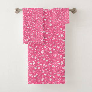 Luxury Modern Elegant Love Pink Heart Bath Towel Set